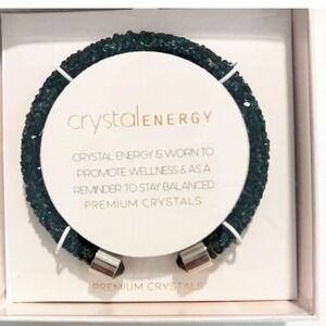 Crystal Energy Premium Green Crystal Cuff Bracelet Silver Tone Wellness‎ Jewelry
